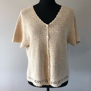 Women’s Vintage Nomi Cream Beige Open Knit Crochet Button-Up Cardigan size XL